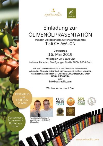 Olivenölpräsentation mit Tedi CHIAVALON in Graz